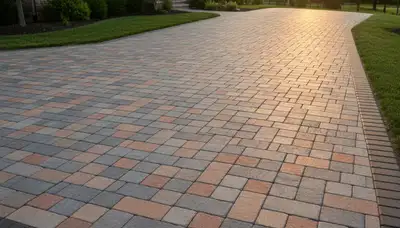 Finished interlocking paver driveway installation by professional landscapers in Bellevue, NE