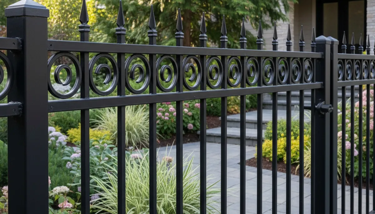 Ornamental black metal fence installation by Chop Chop Landscaping in Bellevue, NE