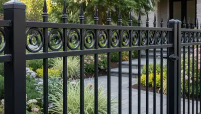 Ornamental black metal fence installation by Chop Chop Landscaping in Bellevue, NE