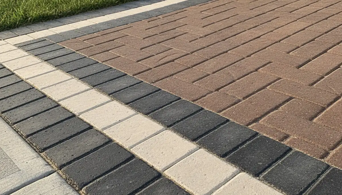Decorative driveway paver border and edging by professional landscapers in Bellevue, NE