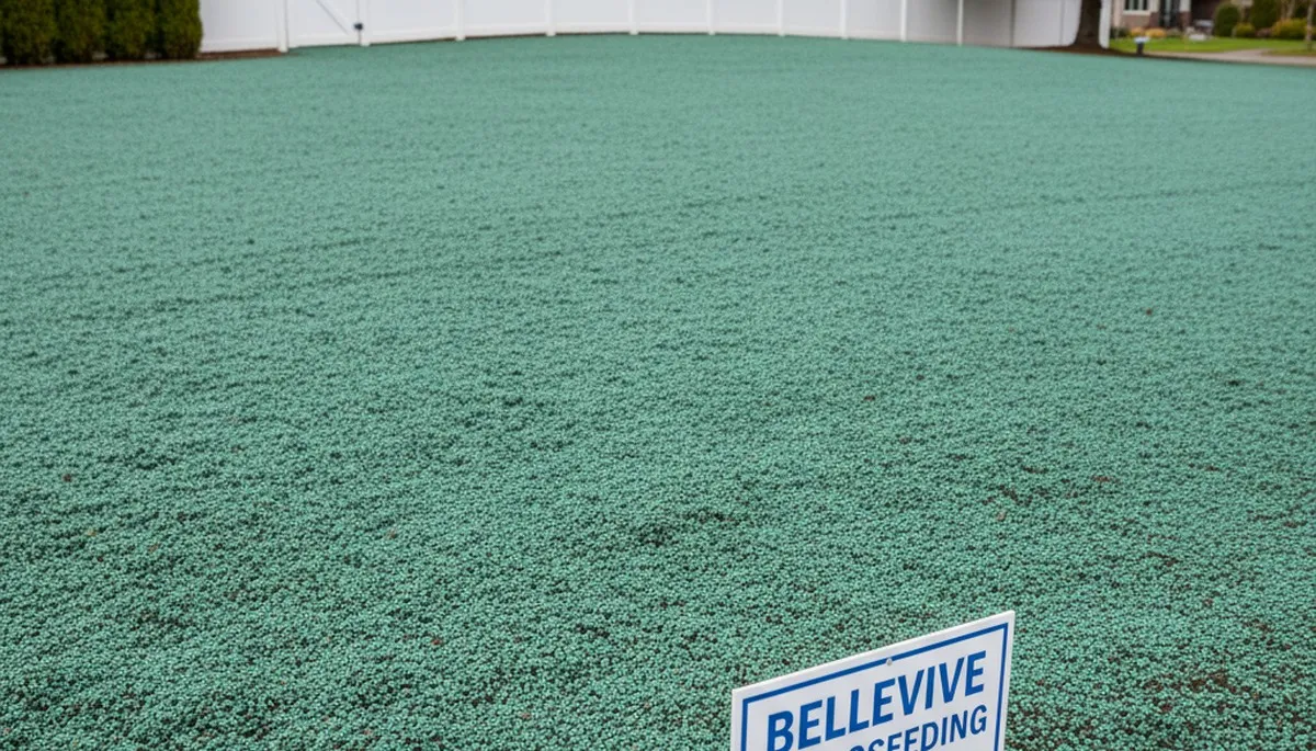 Freshly hydroseeded lawn with even green slurry coverage in Bellevue, NE by Chop Chop Landscaping