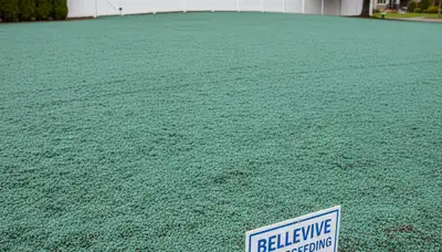 Freshly hydroseeded lawn with even green slurry coverage in Bellevue, NE by Chop Chop Landscaping