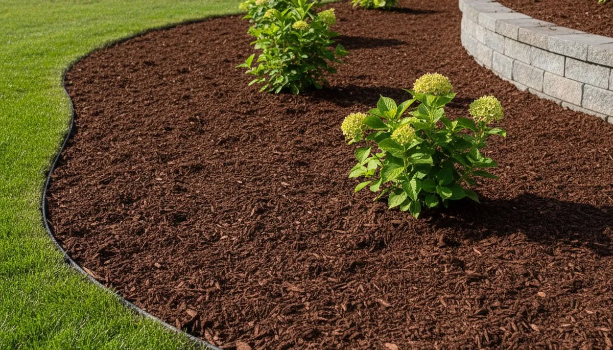 Fresh mulch installation with clean landscape edges by Chop Chop Landscaping in Bellevue, NE