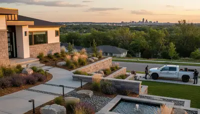 Landscaping team in Bellevue, NE providing professional lawn care and yard maintenance