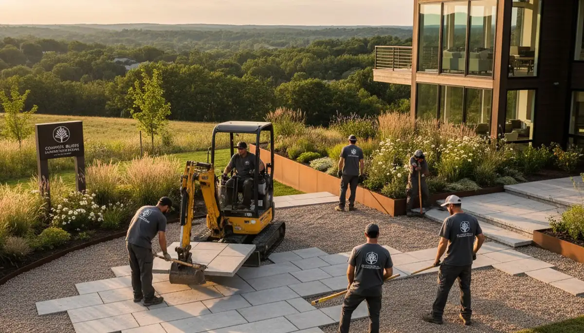 Landscaping team in Bellevue, NE providing professional lawn care and landscape maintenance