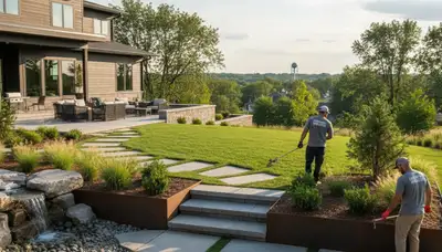 Landscaping team in Bellevue, NE providing professional lawn and landscape services