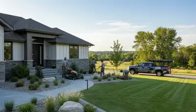 Bellevue, NE landscaping service team maintaining a residential yard with professional care