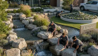 Landscaping crew serving Bellevue, NE with professional lawn and landscape maintenance services