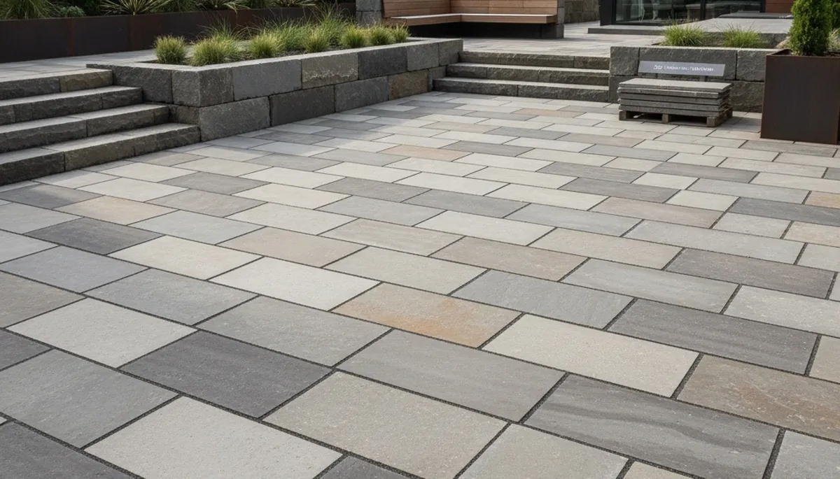 Modern large-format stone pavers installation in Bellevue, NE by professional landscaping experts