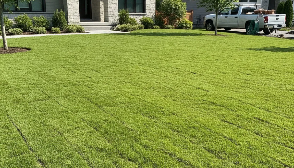 Newly installed lush green sod lawn by Chop Chop Landscaping in Bellevue, NE