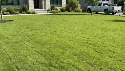 Newly installed lush green sod lawn by Chop Chop Landscaping in Bellevue, NE