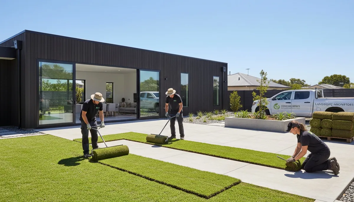 Fresh sod installation by Chop Chop Landscaping in Bellevue, NE creating lush green residential lawn