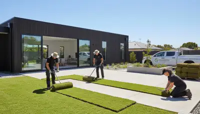 Fresh sod installation by Chop Chop Landscaping in Bellevue, NE creating lush green residential lawn