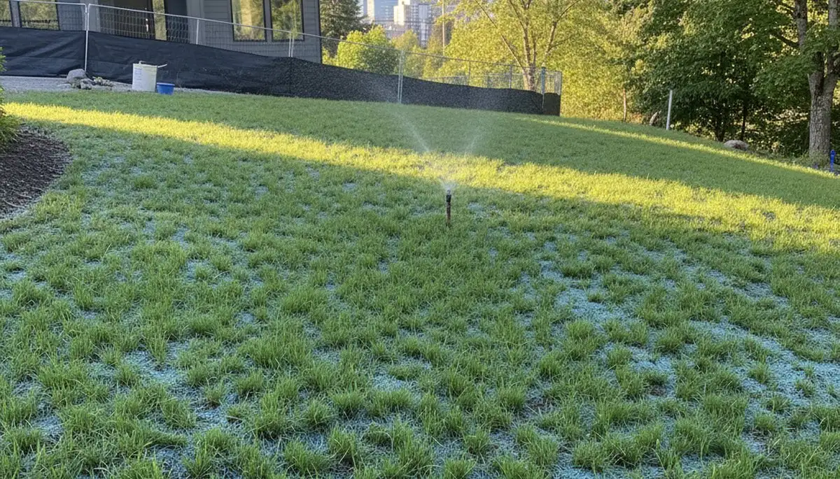 Sprouting grass from hydroseeding on a new Bellevue NE lawn by professional landscaping experts