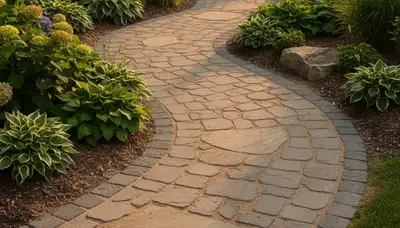 Professional stone paver walkway installation in Bellevue, NE by Chop Chop Landscaping